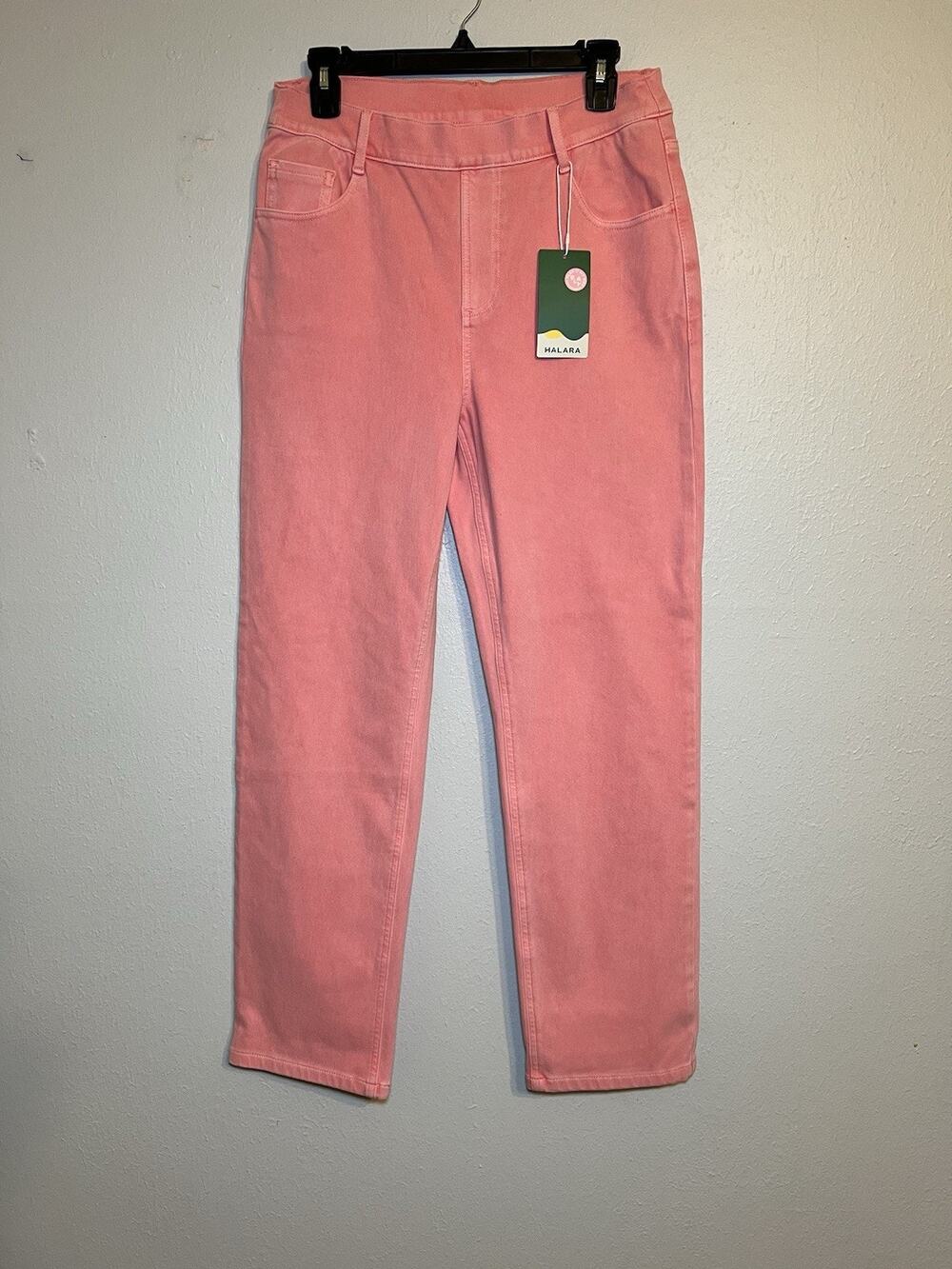 Halara Pink High Rise Tapered Jeans Size Large Stretchy Pull On Pants